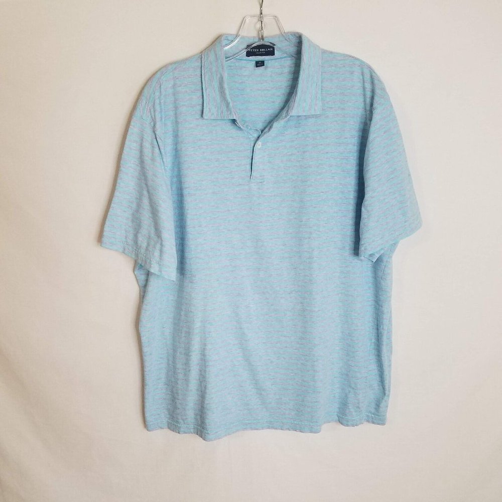 Peter Millar‎ Collection Mens Striped Cotton Linen Short Sleeve Polo Shirt Sz XL